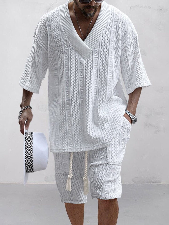 Casual Cable Knit T-Shirt Set for Men