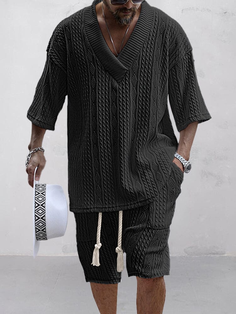 Casual Cable Knit T-Shirt Set for Men