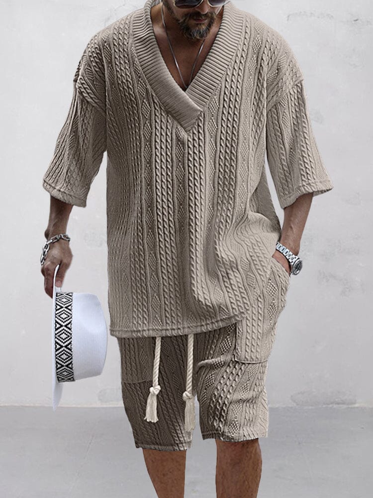 Casual Cable Knit T-Shirt Set for Men