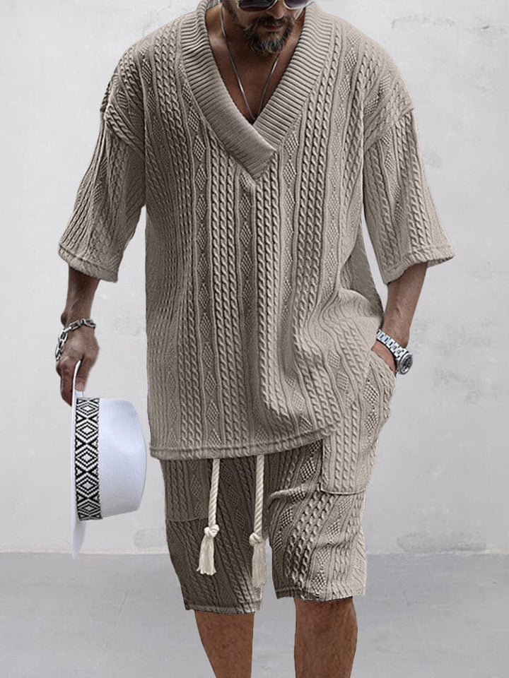 Casual Cable Knit T-Shirt Set for Men