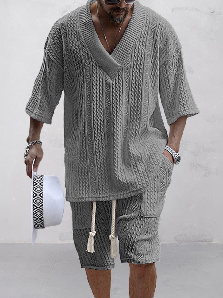 Casual Cable Knit T-Shirt Set for Men