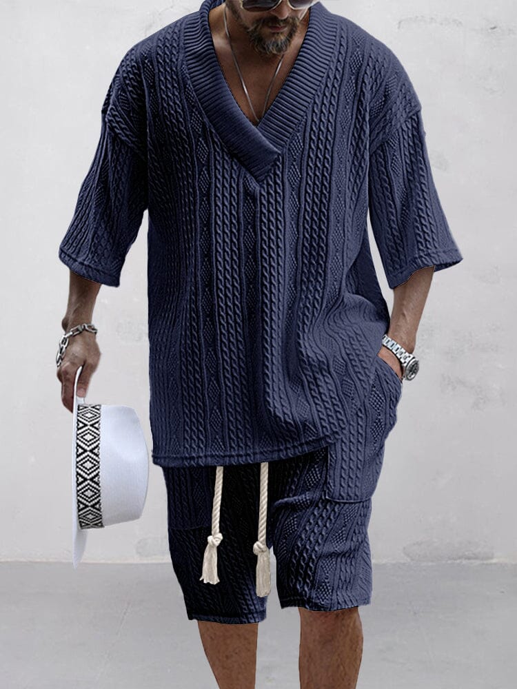 Casual Cable Knit T-Shirt Set for Men