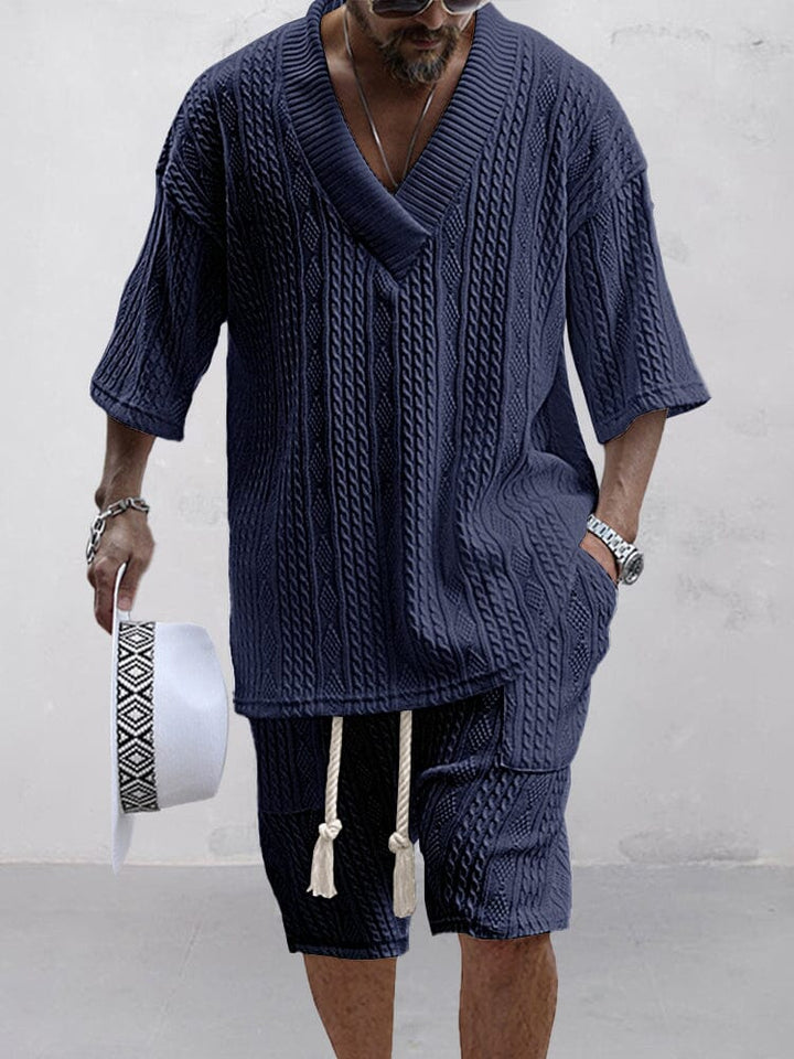 Casual Cable Knit T-Shirt Set for Men
