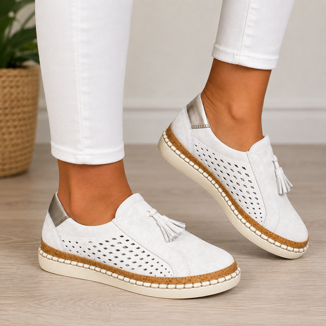 Slip-on loafers perforated cushioned sole with tassel for women