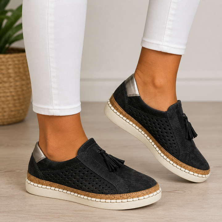 Slip-on loafers perforated cushioned sole with tassel for women