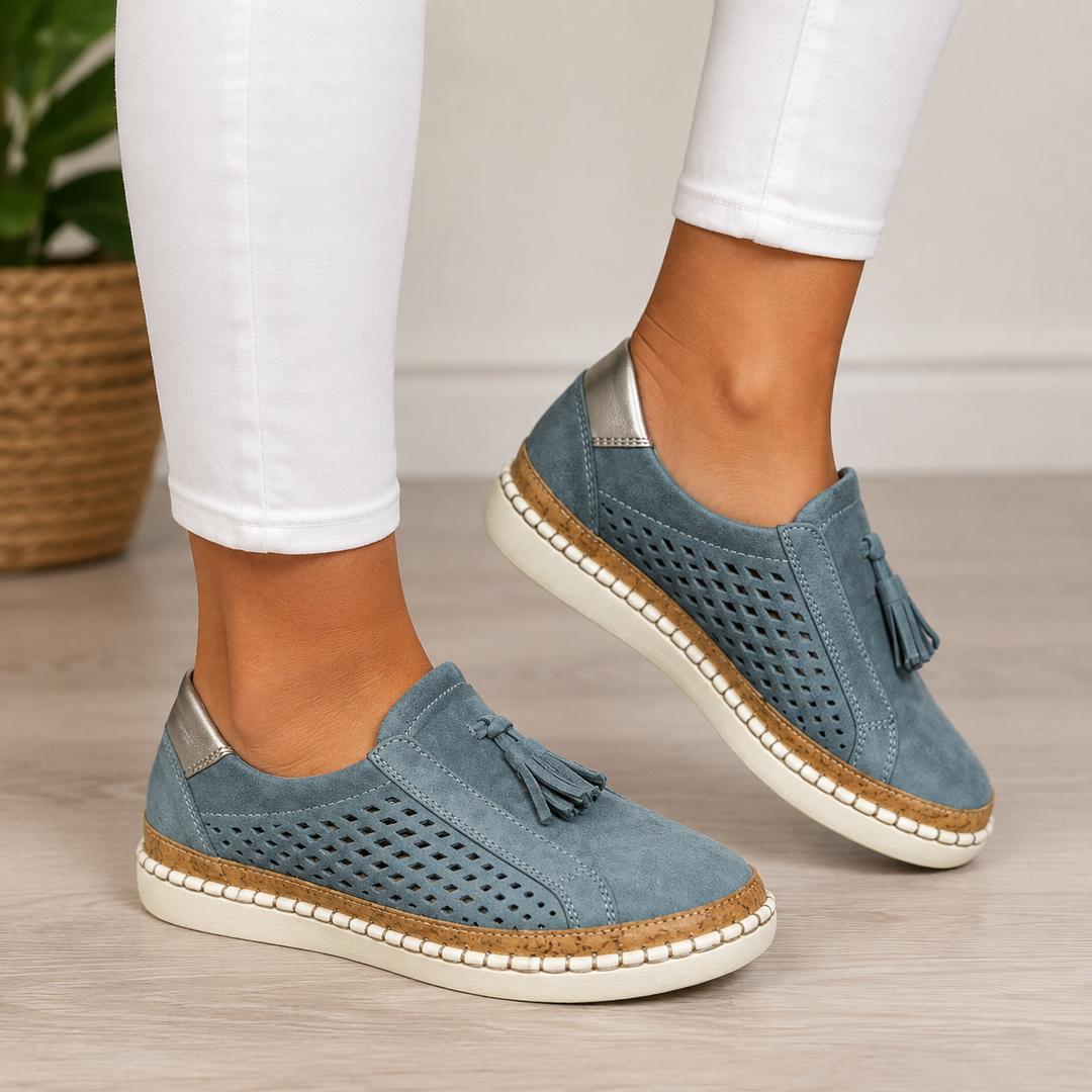 Slip-on loafers perforated cushioned sole with tassel for women