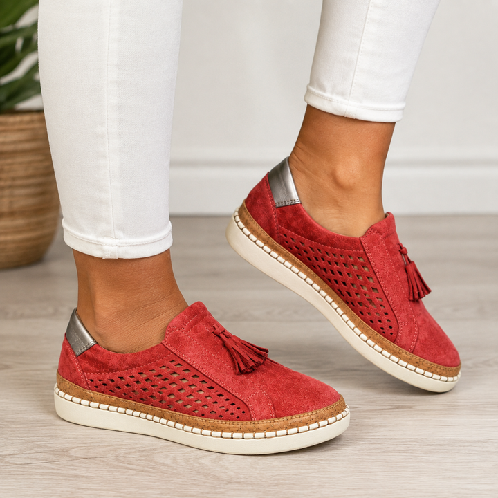 Slip-on loafers perforated cushioned sole with tassel for women