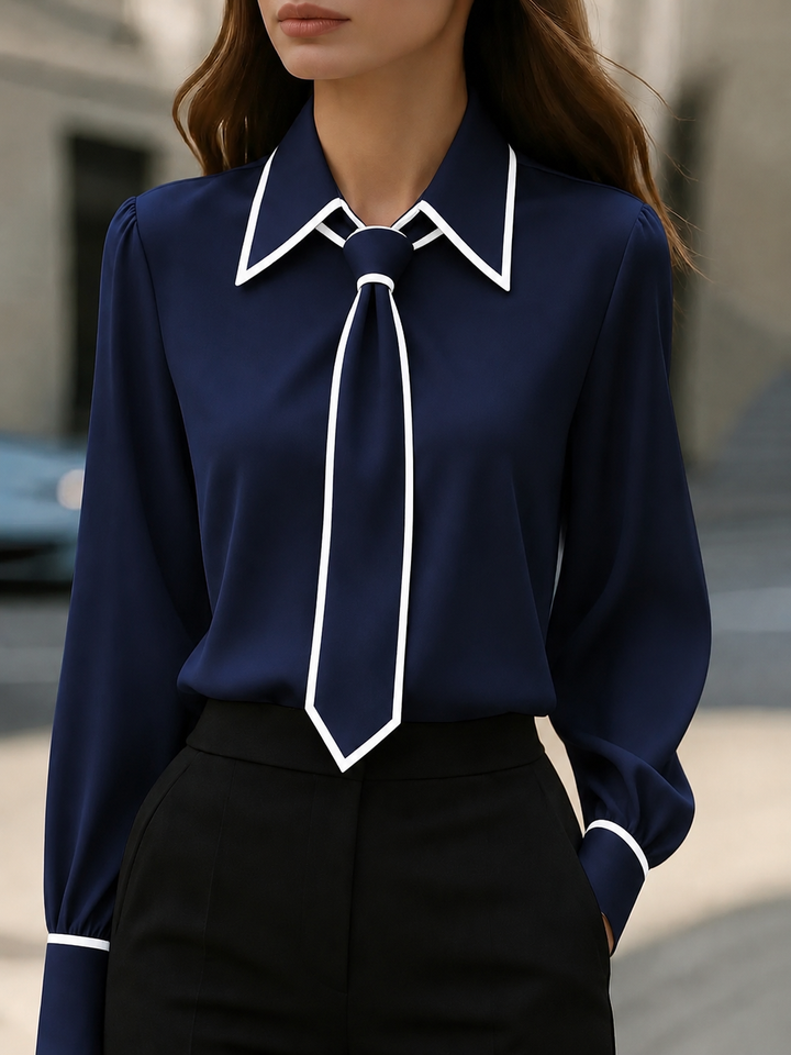 Contrast tie-neck blouse for women