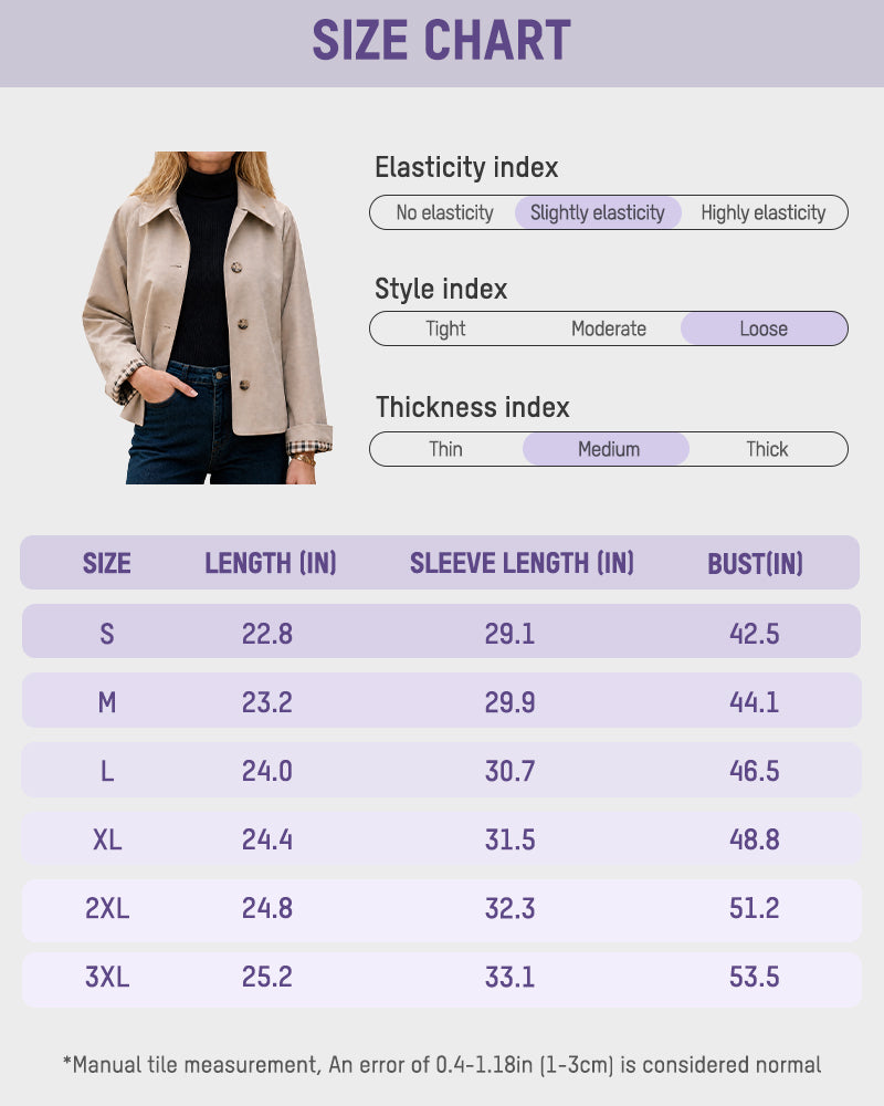 Cropped water-repellent trench jacket with check cuffs for women