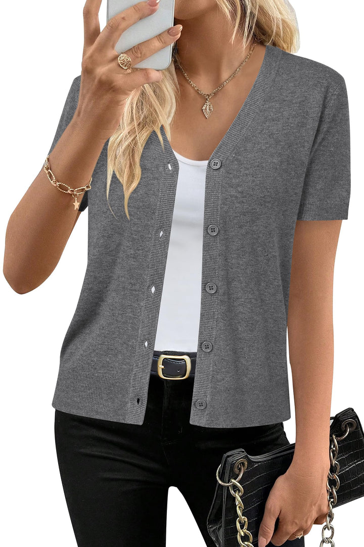 Short sleeve knit cardigan wool blend with button front for women