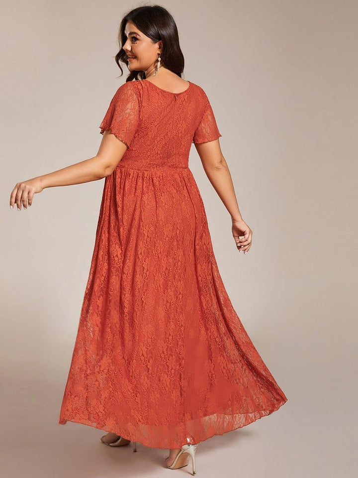 Plus size ruffled lace A-line evening dress with V-neck for women