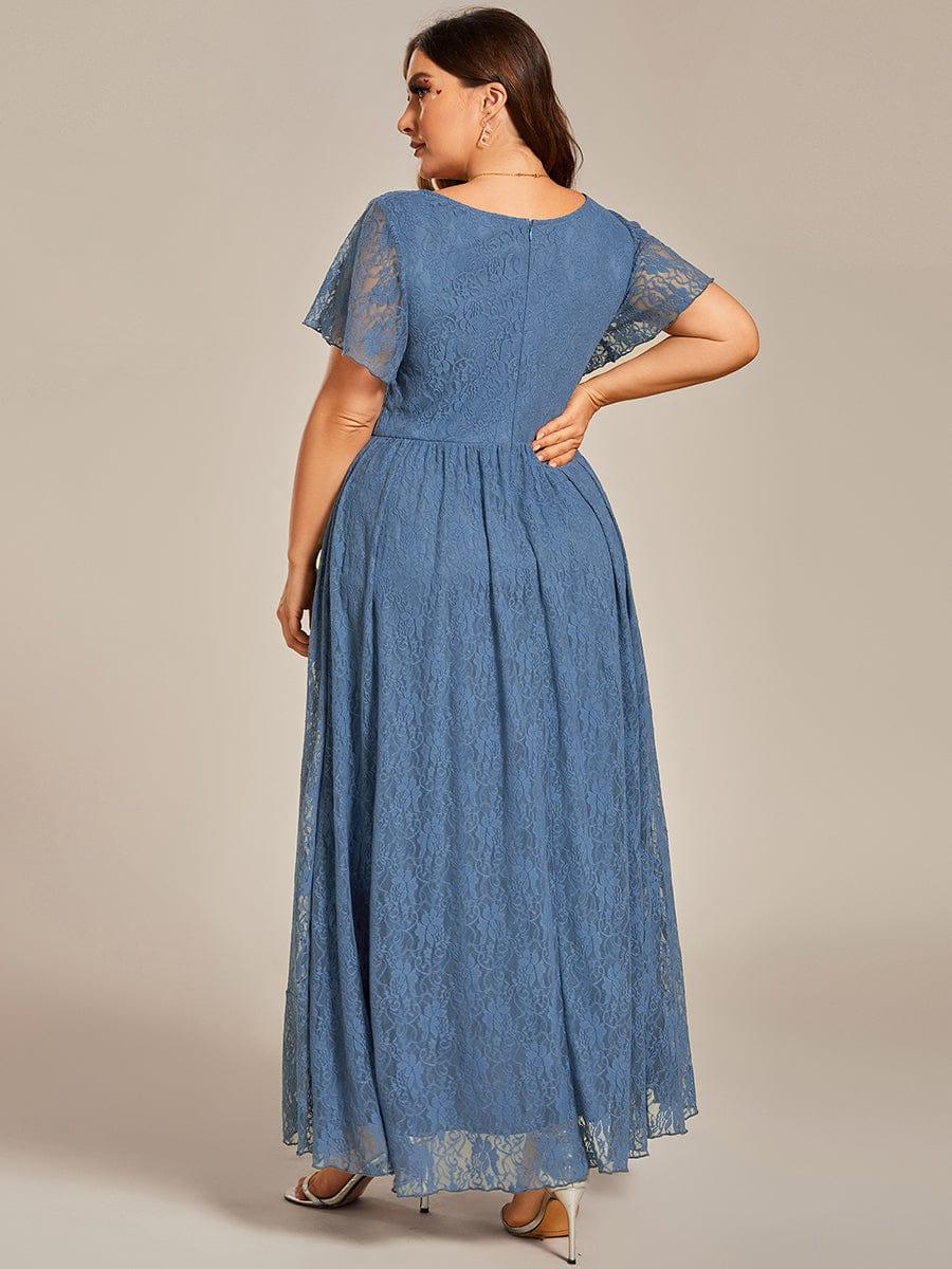 Plus size ruffled lace A-line evening dress with V-neck for women