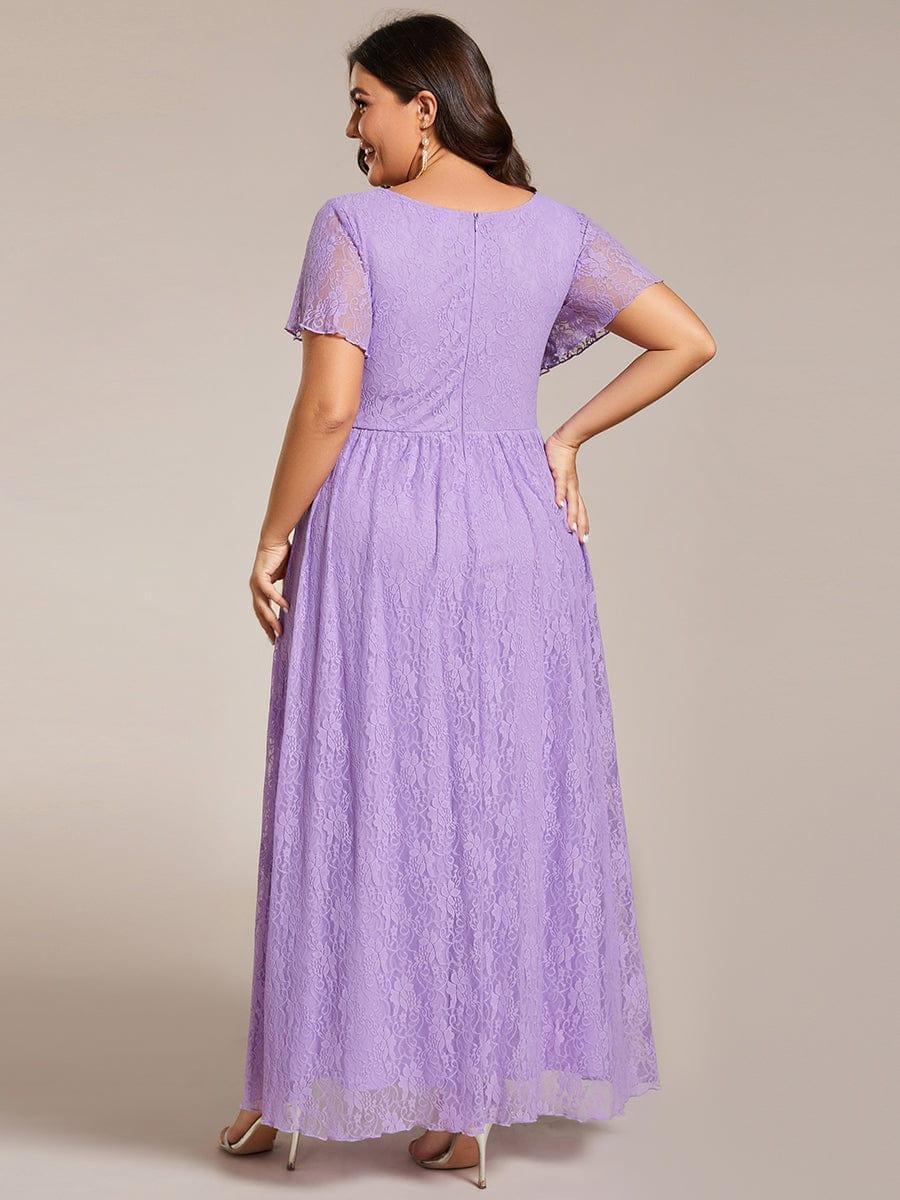 Plus size ruffled lace A-line evening dress with V-neck for women