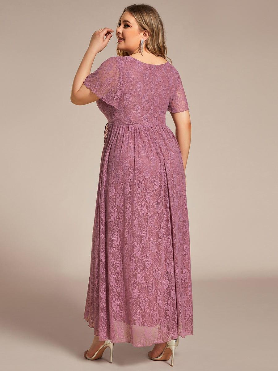Plus size ruffled lace A-line evening dress with V-neck for women