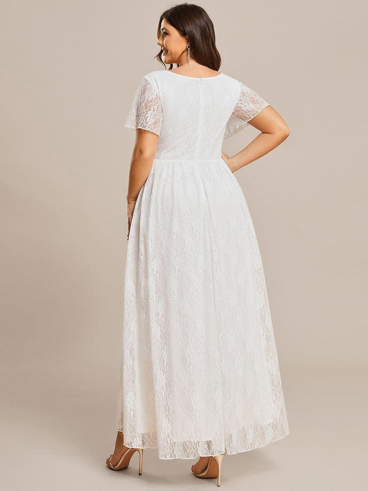 Plus size ruffled lace A-line evening dress with V-neck for women