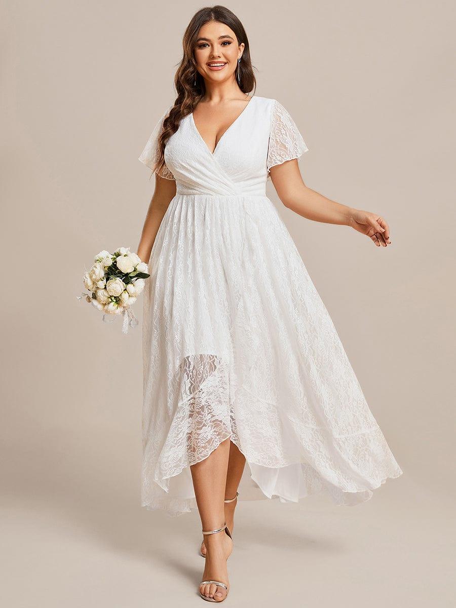Plus size ruffled lace A-line evening dress with V-neck for women