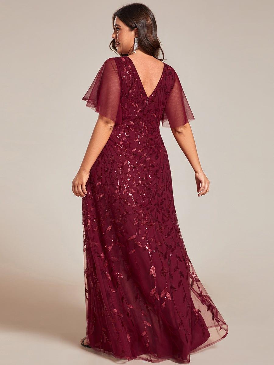 Plus size sequin high-low midi evening dress with short sleeves for women