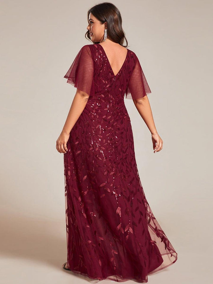 Plus size sequin high-low midi evening dress with short sleeves for women