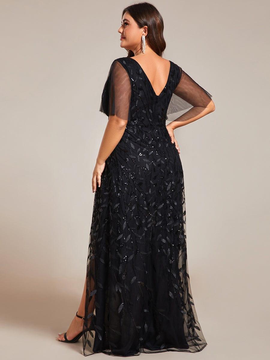 Plus size sequin high-low midi evening dress with short sleeves for women