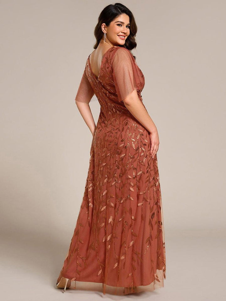 Plus size sequin high-low midi evening dress with short sleeves for women