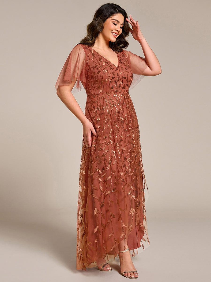 Plus size sequin high-low midi evening dress with short sleeves for women