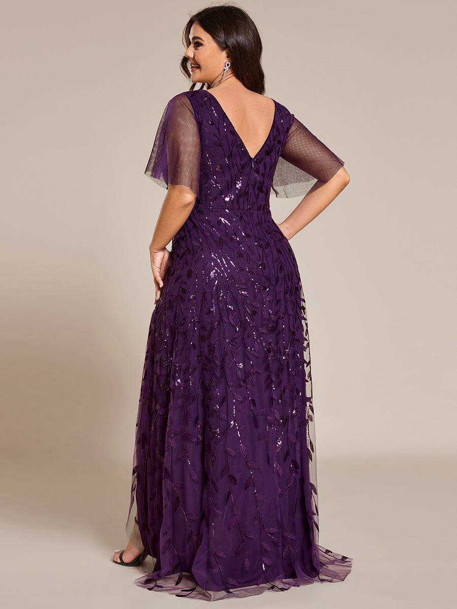 Plus size sequin high-low midi evening dress with short sleeves for women
