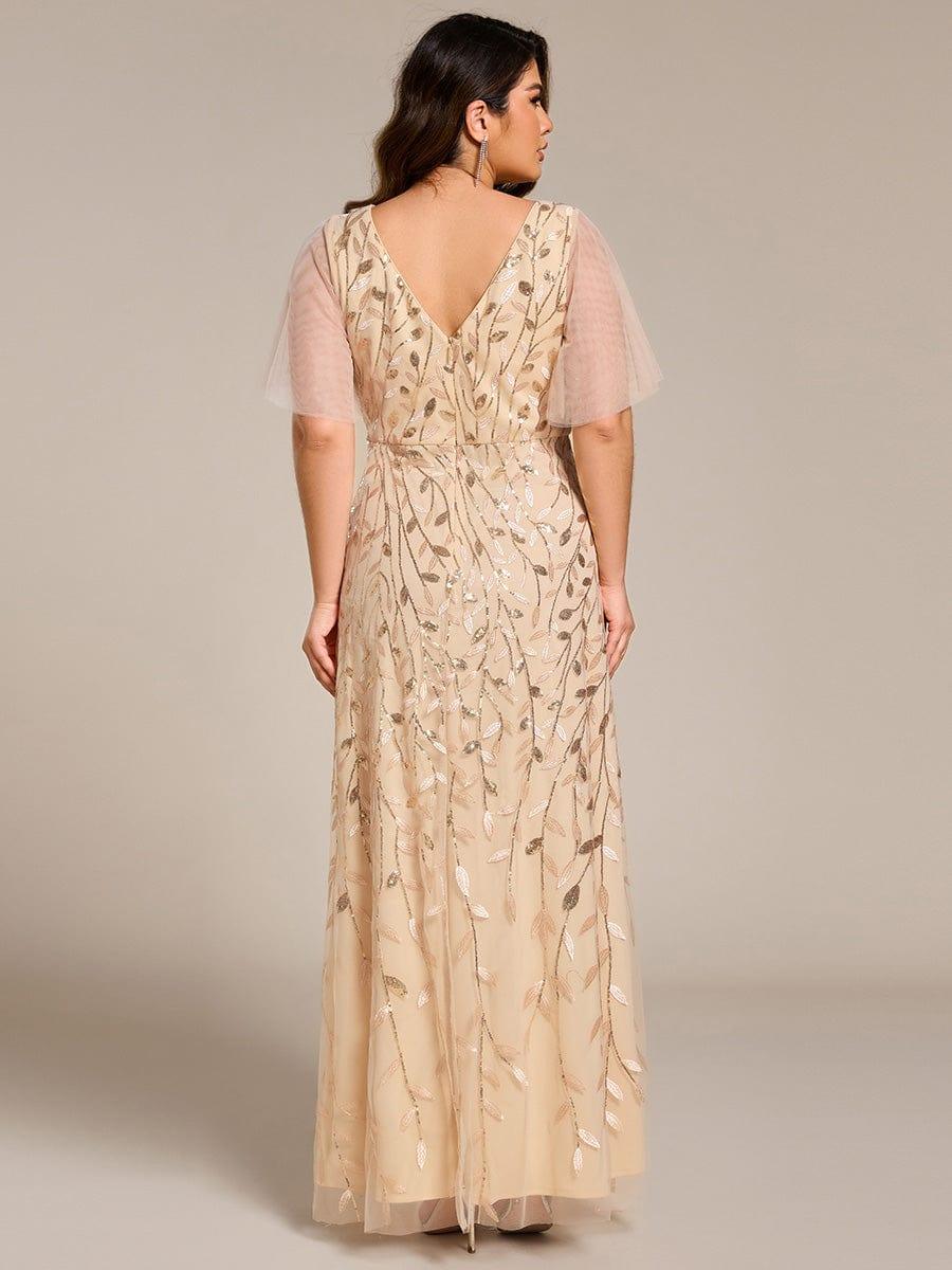 Plus size sequin high-low midi evening dress with short sleeves for women