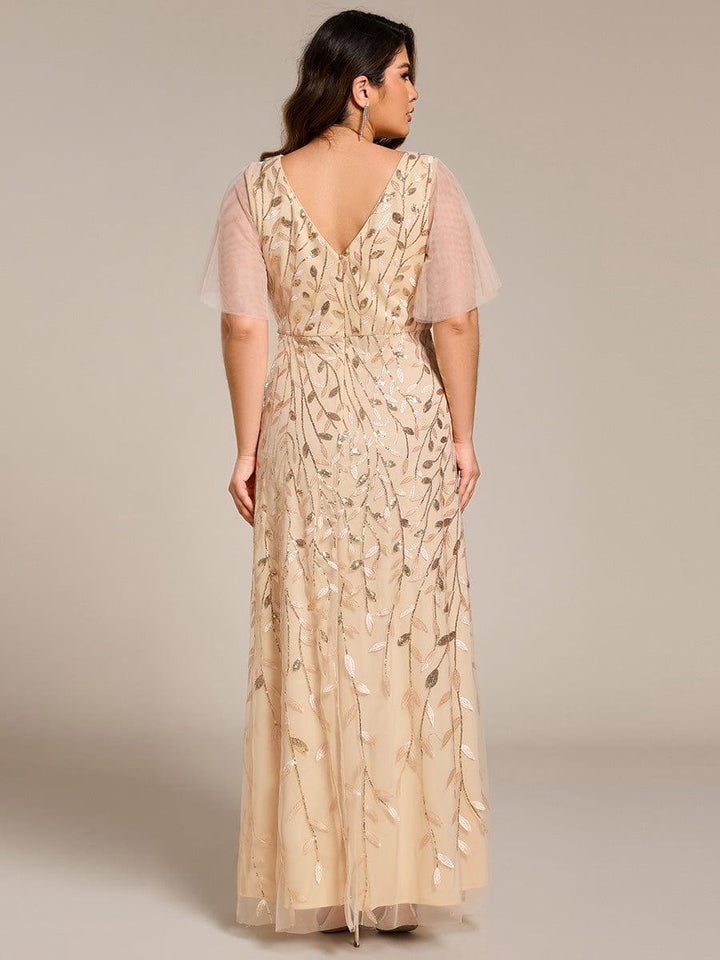 Plus size sequin high-low midi evening dress with short sleeves for women