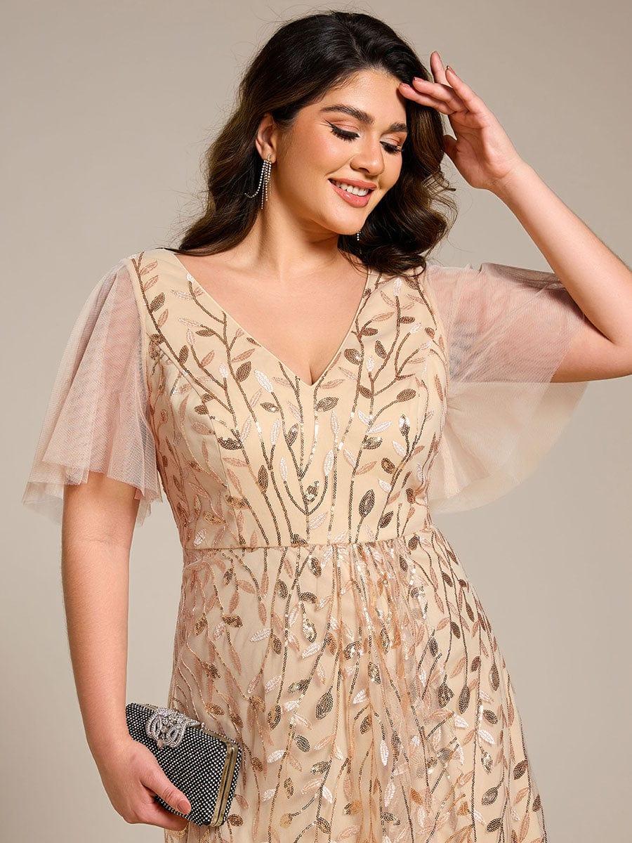 Plus size sequin high-low midi evening dress with short sleeves for women
