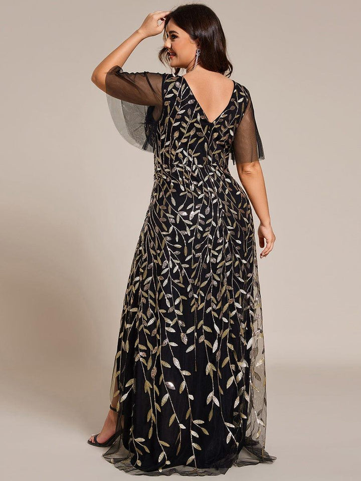 Plus size sequin high-low midi evening dress with short sleeves for women