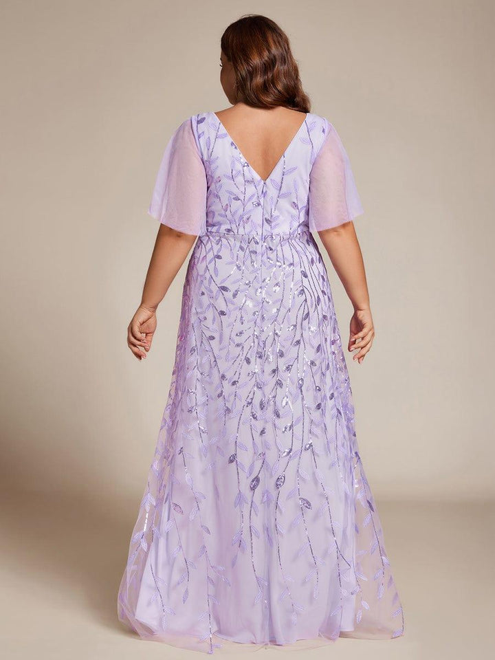 Plus size sequin high-low midi evening dress with short sleeves for women
