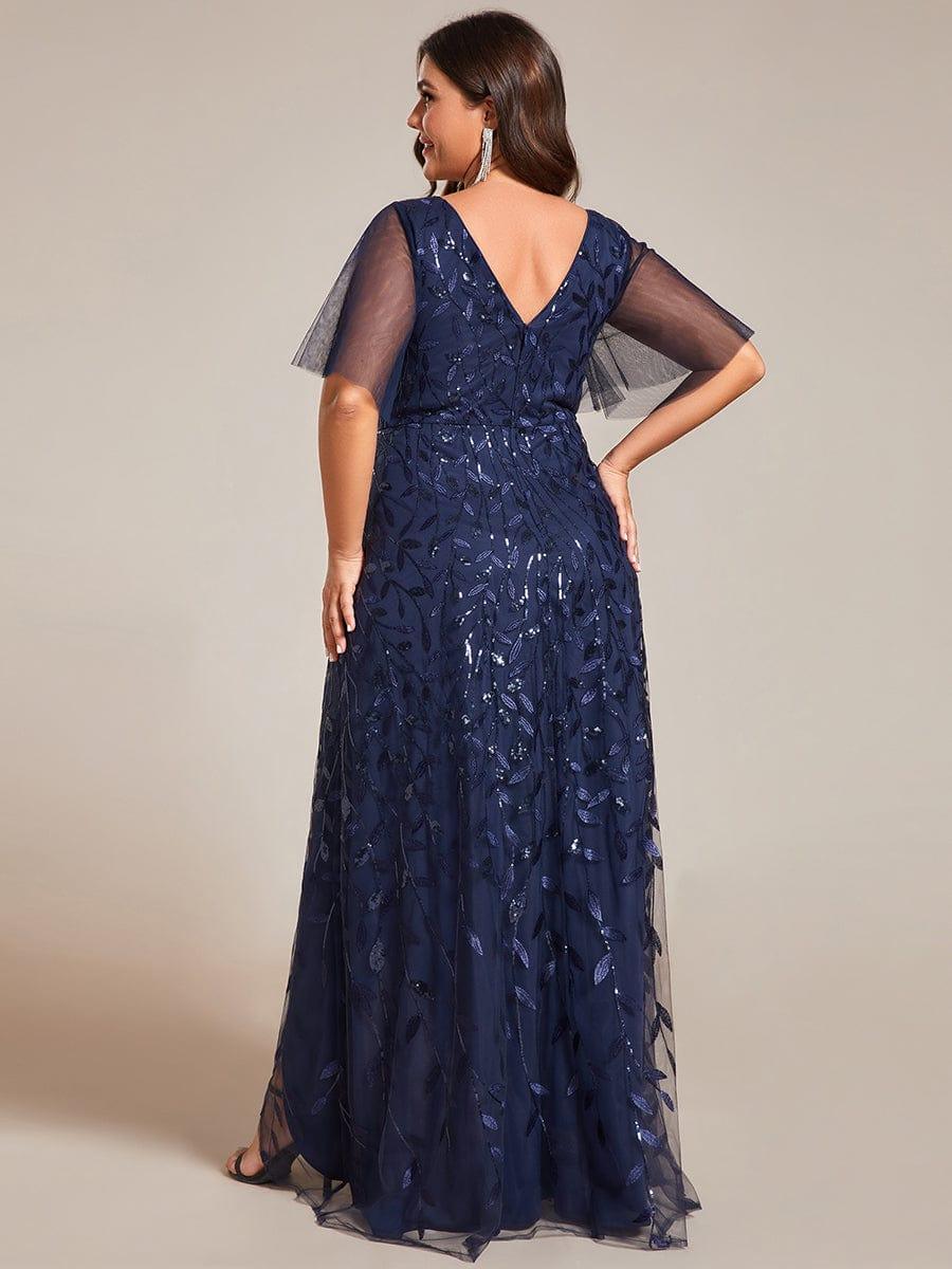 Plus size sequin high-low midi evening dress with short sleeves for women