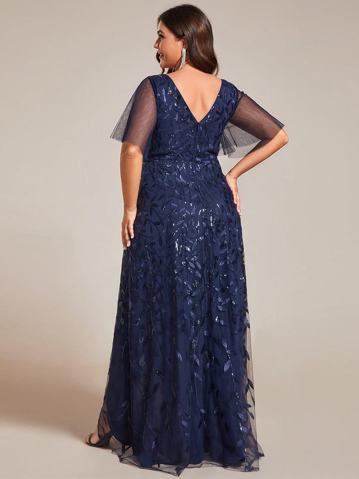 Plus size sequin high-low midi evening dress with short sleeves for women