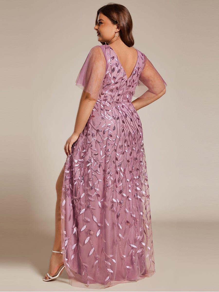Plus size sequin high-low midi evening dress with short sleeves for women