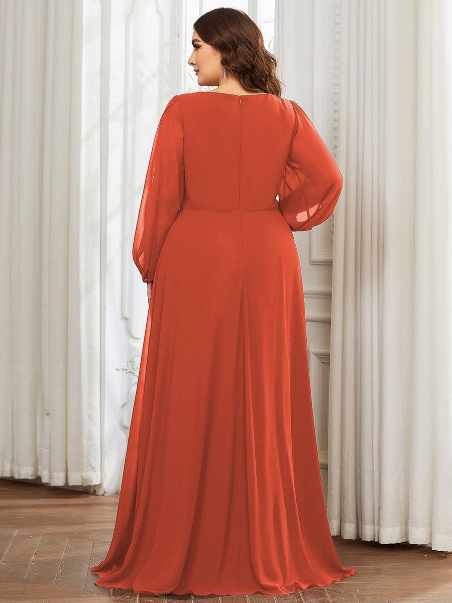 Plus size chiffon evening dress with long lantern sleeves for women