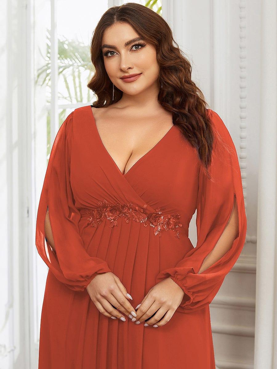 Plus size chiffon evening dress with long lantern sleeves for women