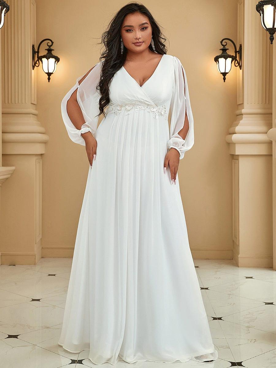 Plus size chiffon evening dress with long lantern sleeves for women