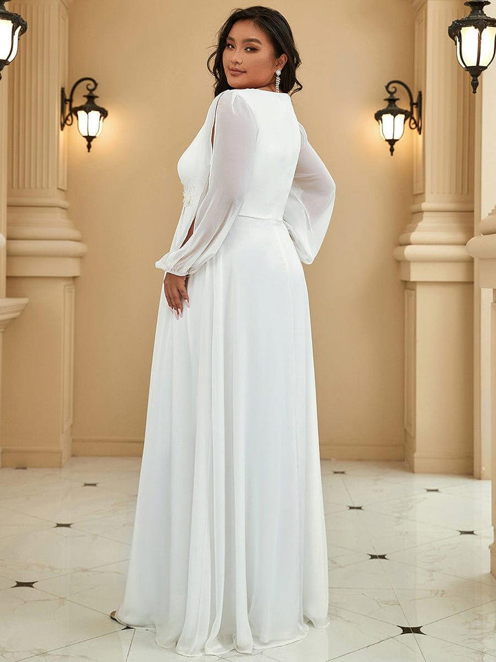 Plus size chiffon evening dress with long lantern sleeves for women