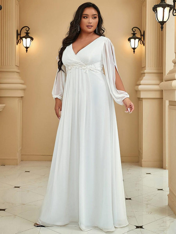 Plus size chiffon evening dress with long lantern sleeves for women