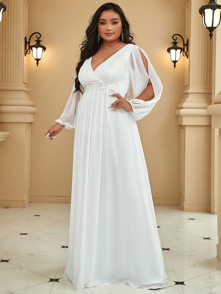 Plus size chiffon evening dress with long lantern sleeves for women