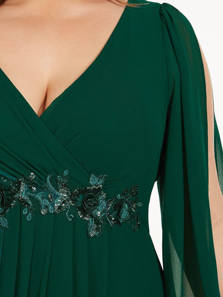 Plus size chiffon evening dress with long lantern sleeves for women