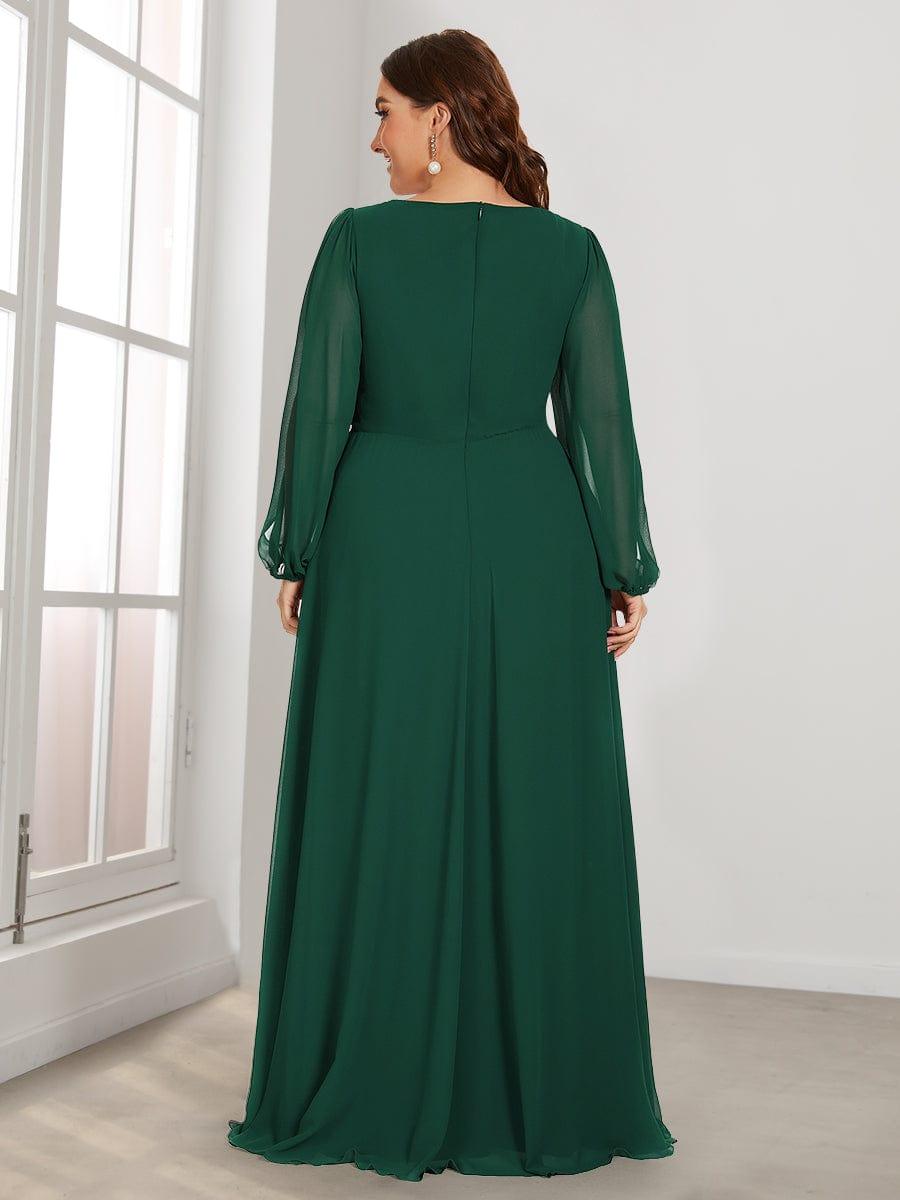 Plus size chiffon evening dress with long lantern sleeves for women