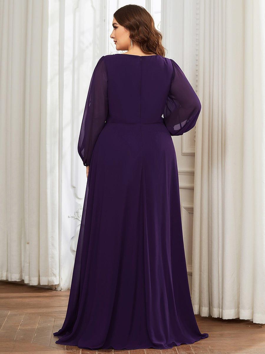 Plus size chiffon evening dress with long lantern sleeves for women