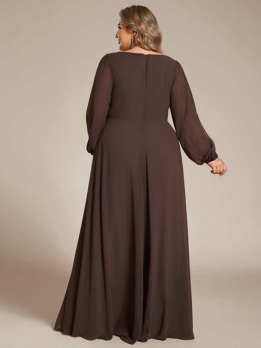 Plus size chiffon evening dress with long lantern sleeves for women