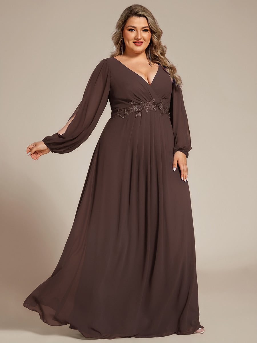 Plus size chiffon evening dress with long lantern sleeves for women