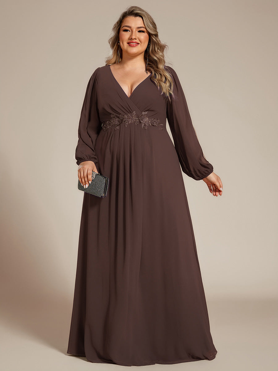 Plus size chiffon evening dress with long lantern sleeves for women
