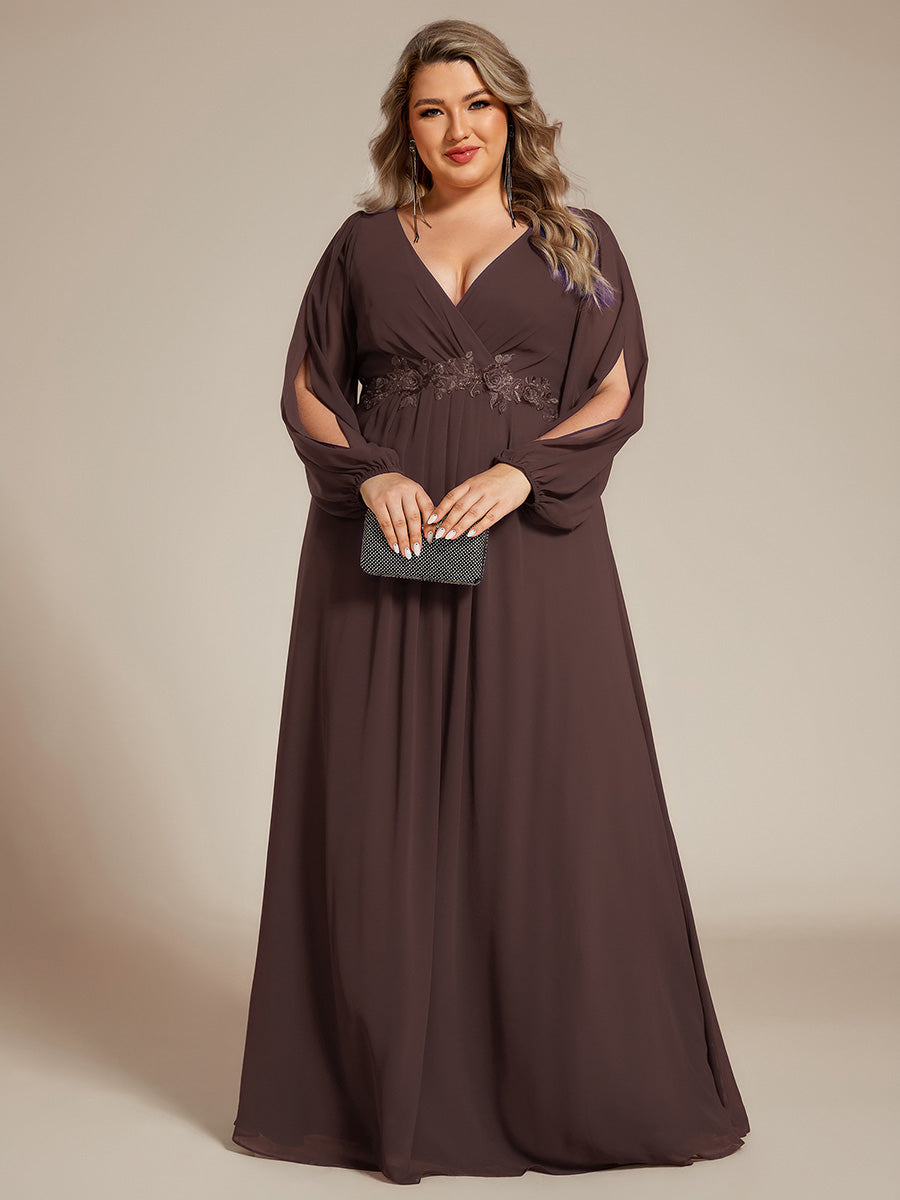 Plus size chiffon evening dress with long lantern sleeves for women