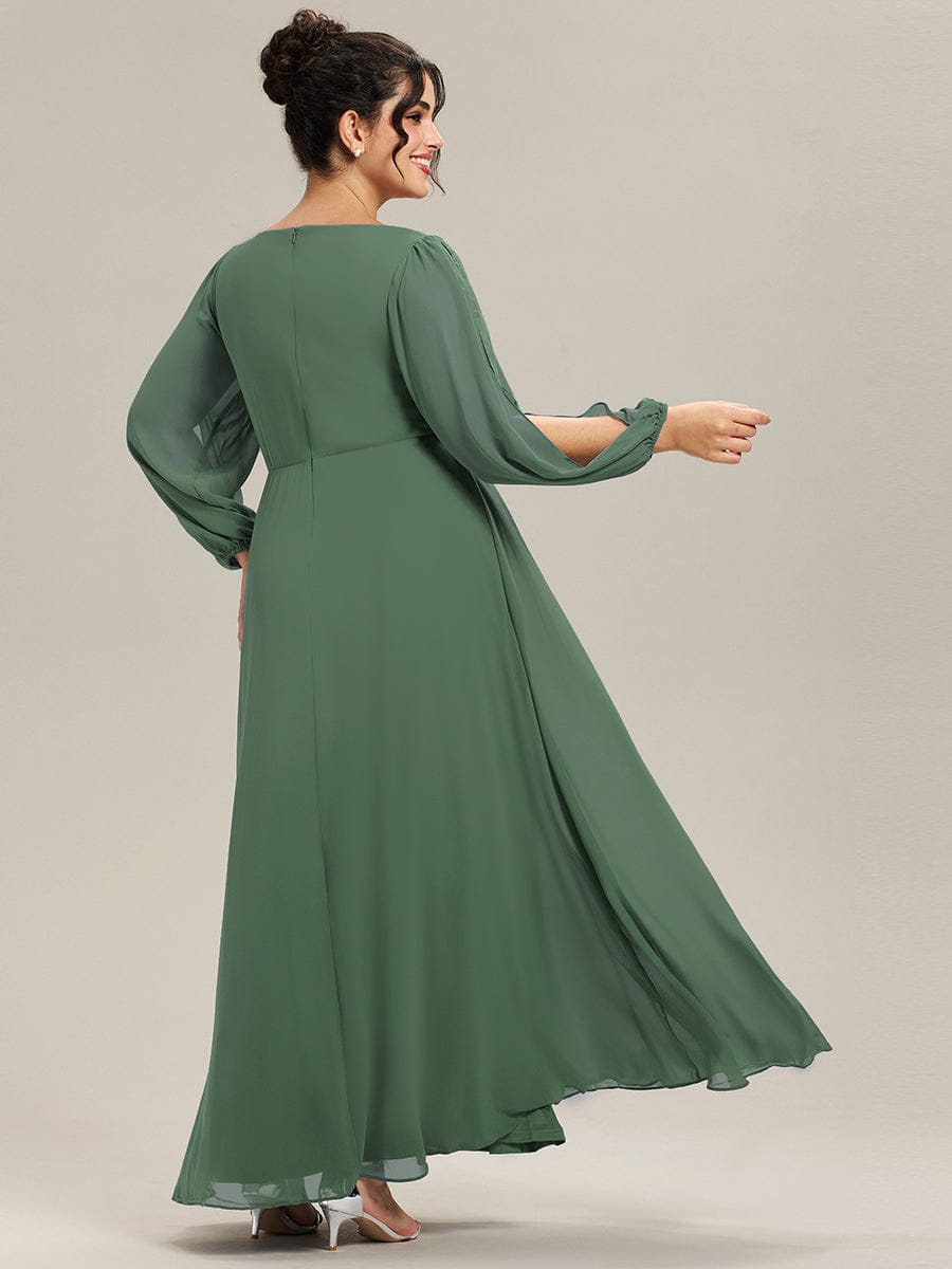 Plus size chiffon evening dress with long lantern sleeves for women