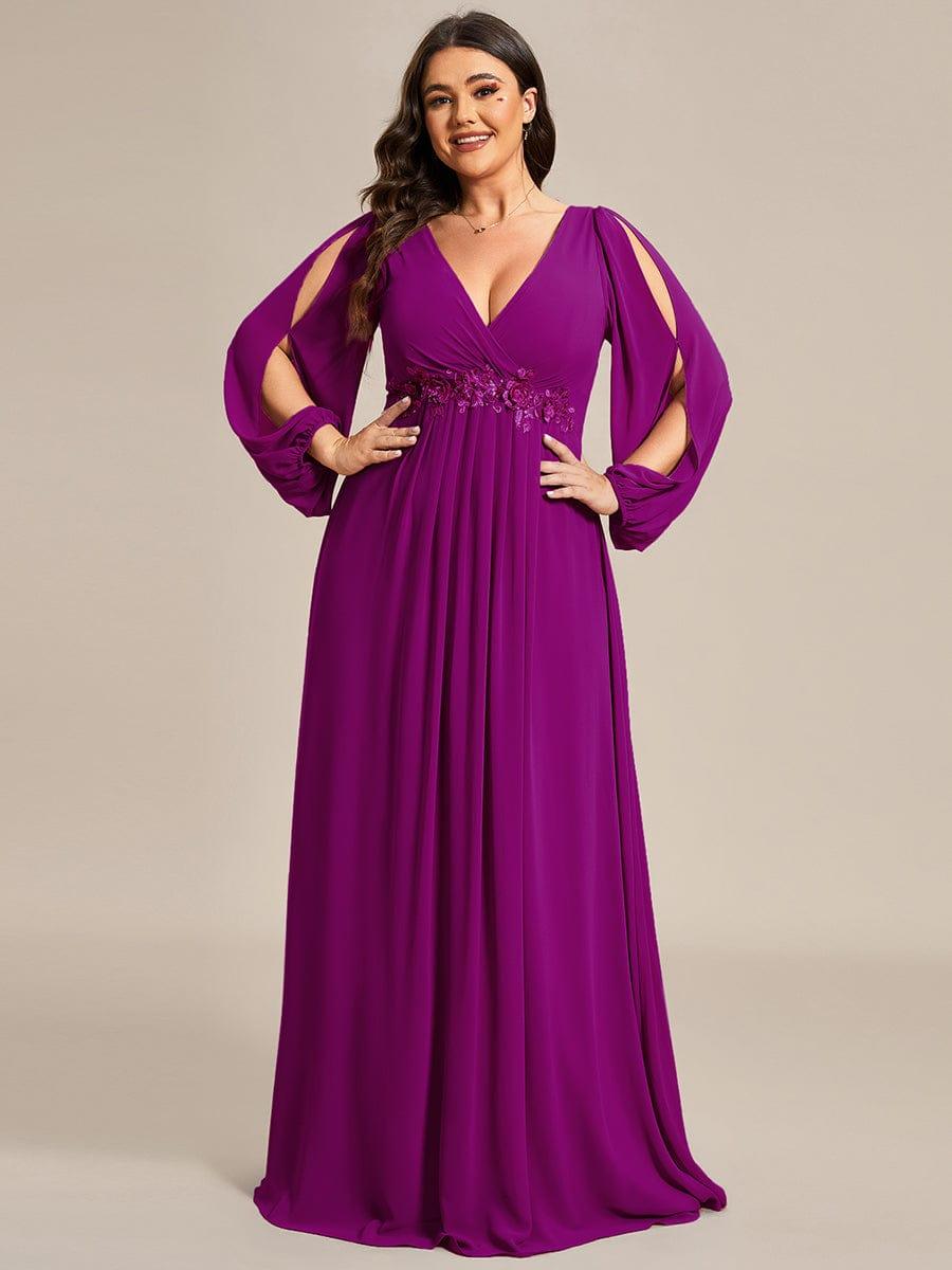 Plus size chiffon evening dress with long lantern sleeves for women