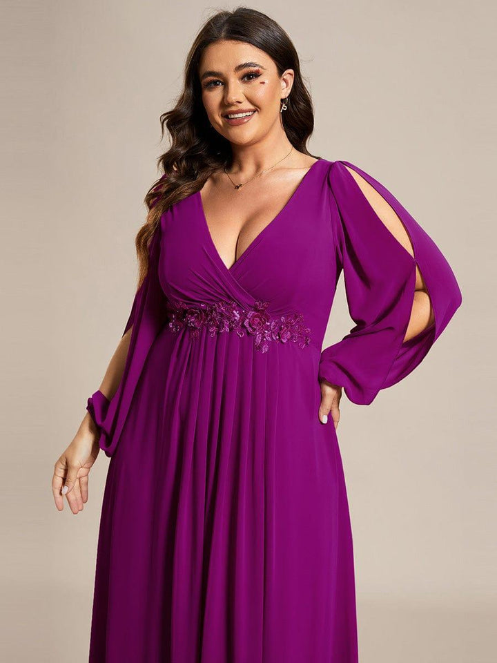 Plus size chiffon evening dress with long lantern sleeves for women